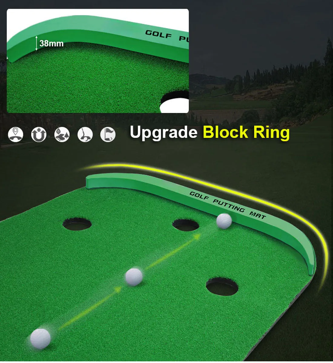 3M Golf Putting Mat Practice Training Indoor Outdoor Portable Slope Balls Artifical Grass Surface