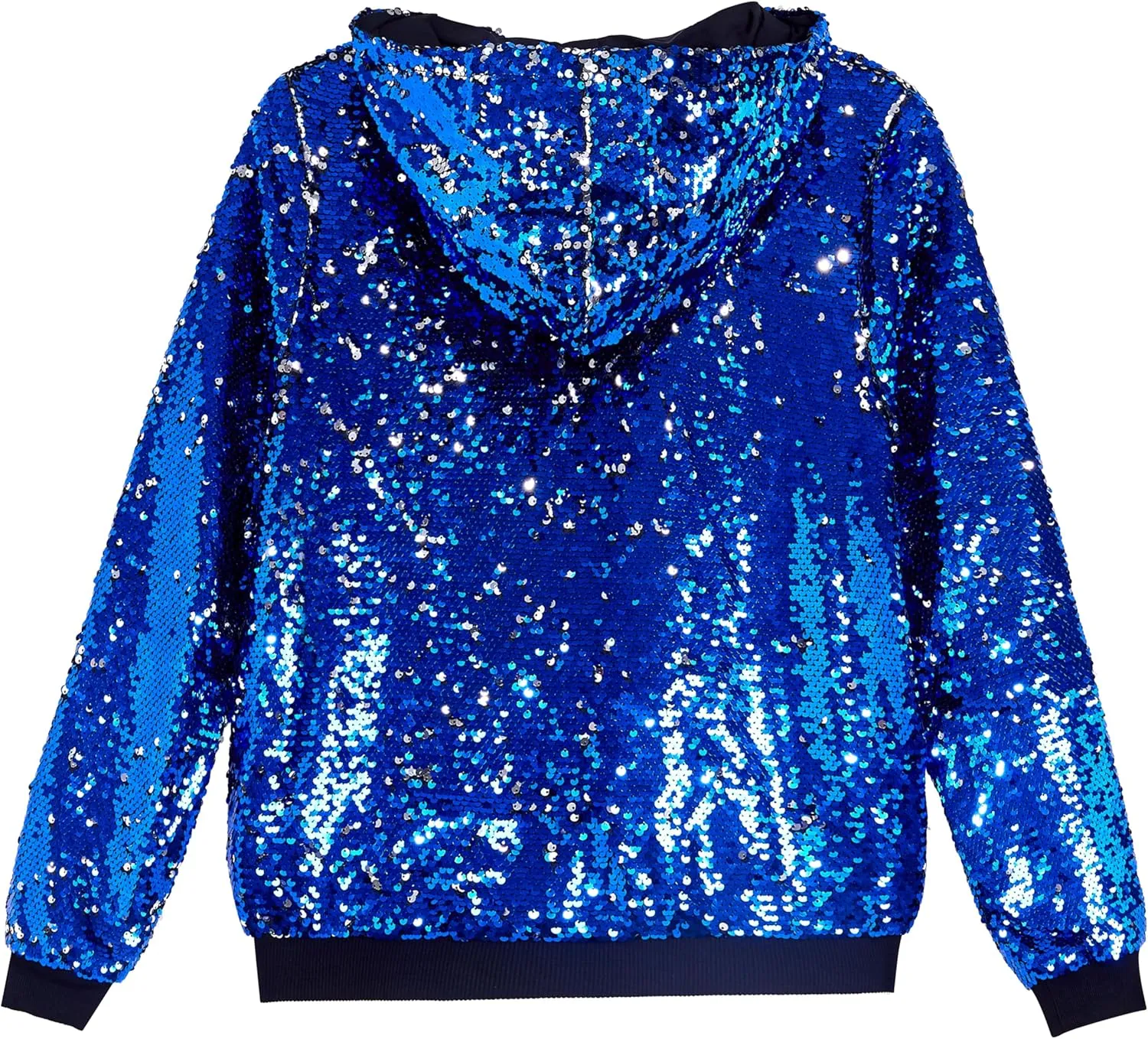 A ARFAR Women Sequin Jackets Flip Glitter Varsity Hooded Sparkly Coat Party Outwear Ladies Shiny Cloth