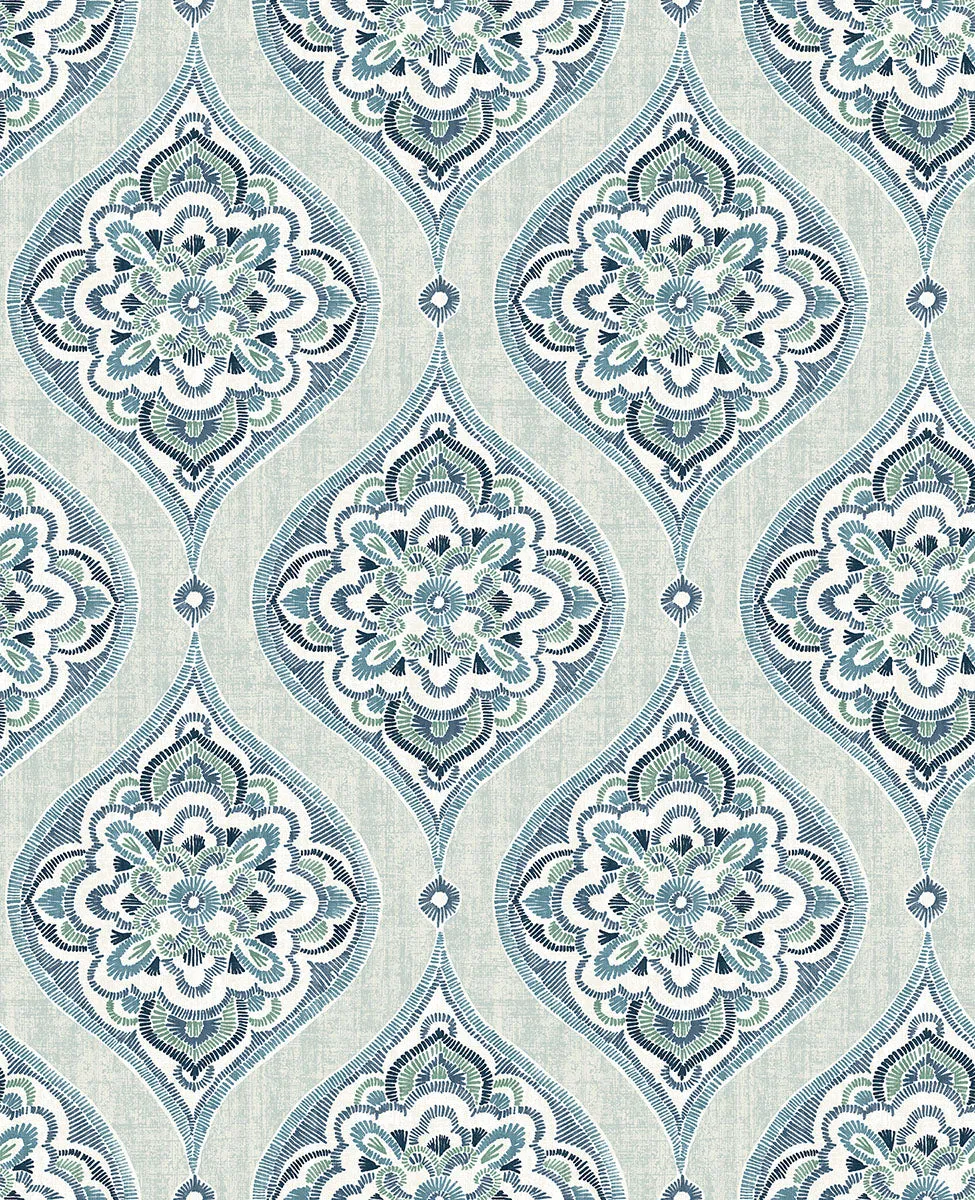 Adele Aqua Damask Wallpaper