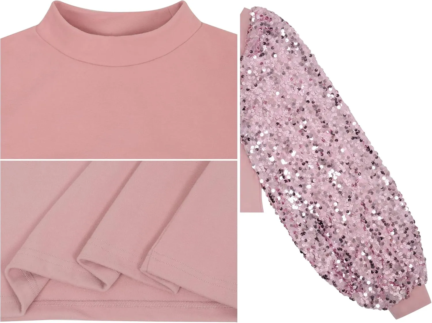 Anna-Kaci Women's Confetti Sequin Balloon Long Sleeve Mock Neck Pullover Sweatshirt