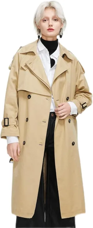 AVLUZ Women for Jackets - Jackets Buckle Strap Double Breasted Trench Coat (Color : Khaki, Size : Large)