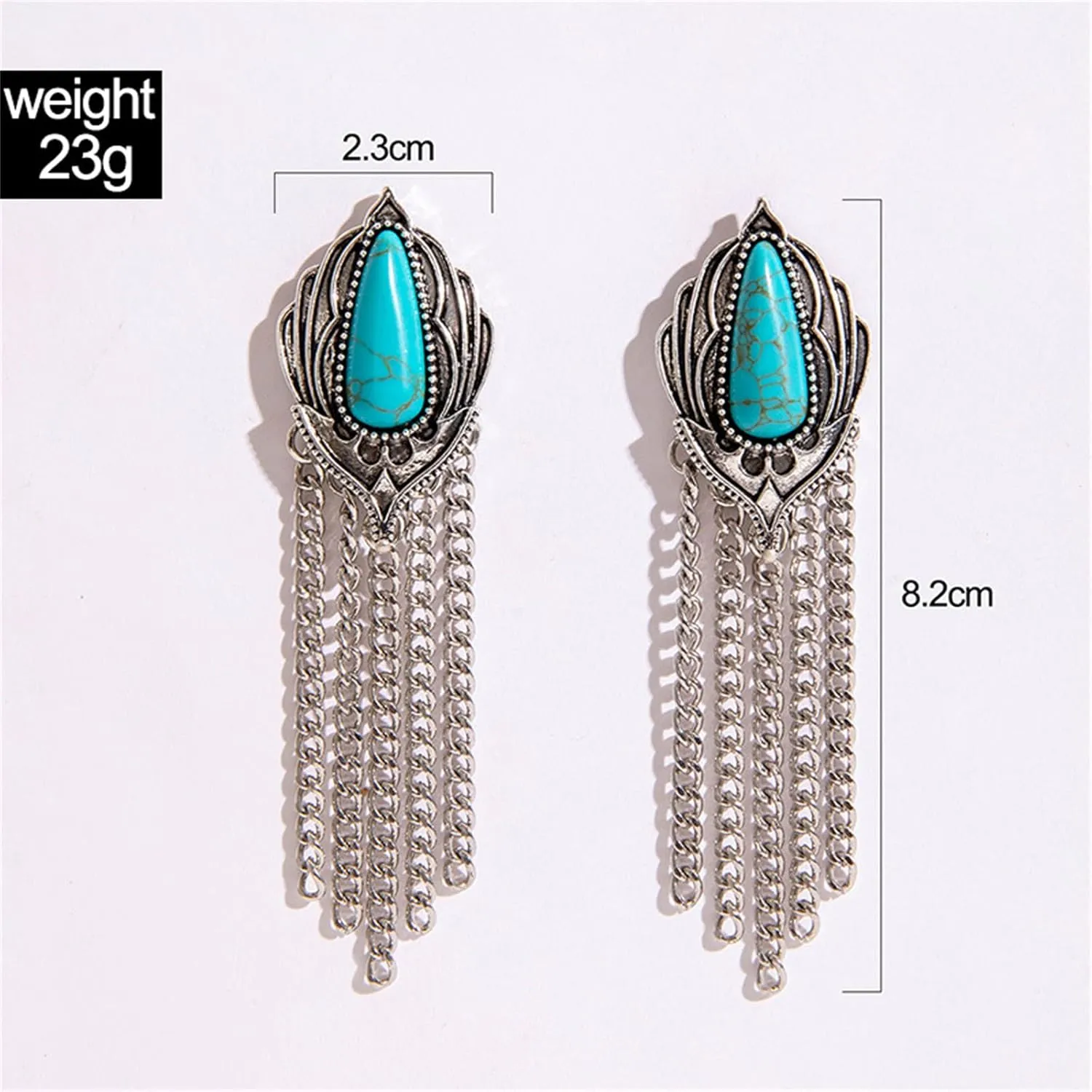 Boho Turquoise Drop Earrings Retro Long Copper Feather Tasse Metal Leaf Dangle Earrings Vintage Country Western Jewelry Cowgirl Ethnic Style Geometric Concert Festival Accessories for Women