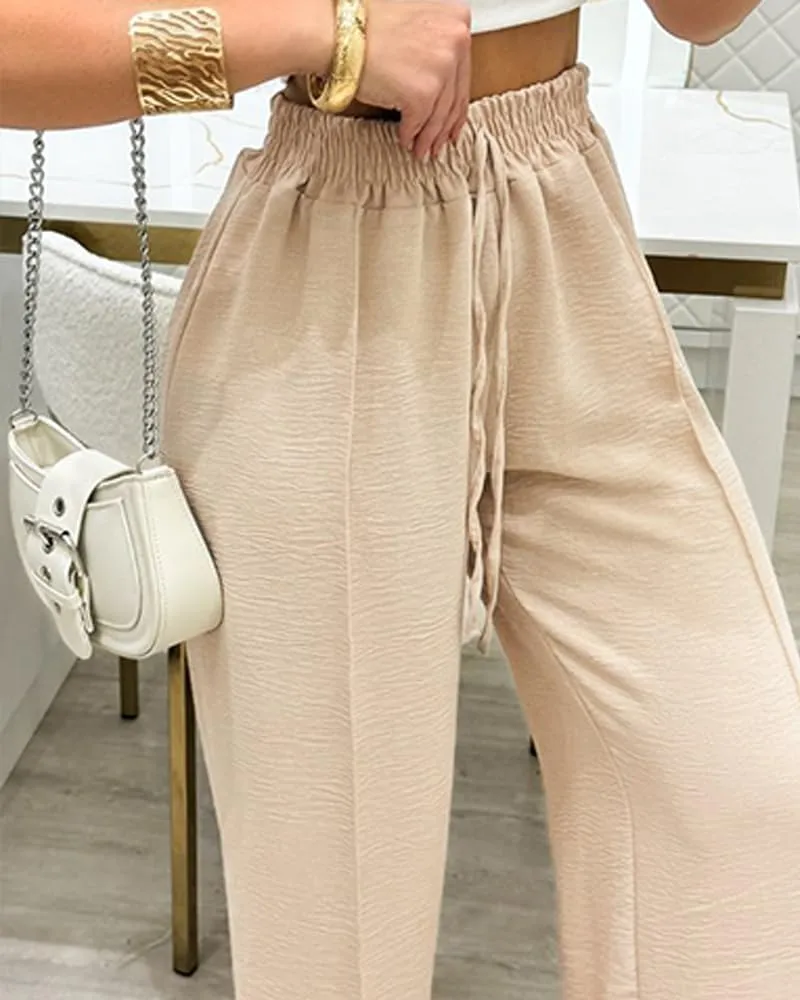 CHICME Women's Wide Leg Lounge Pants Drawstring Strechy High Waist Trousers Casual Loose Fit Palazzo Pants