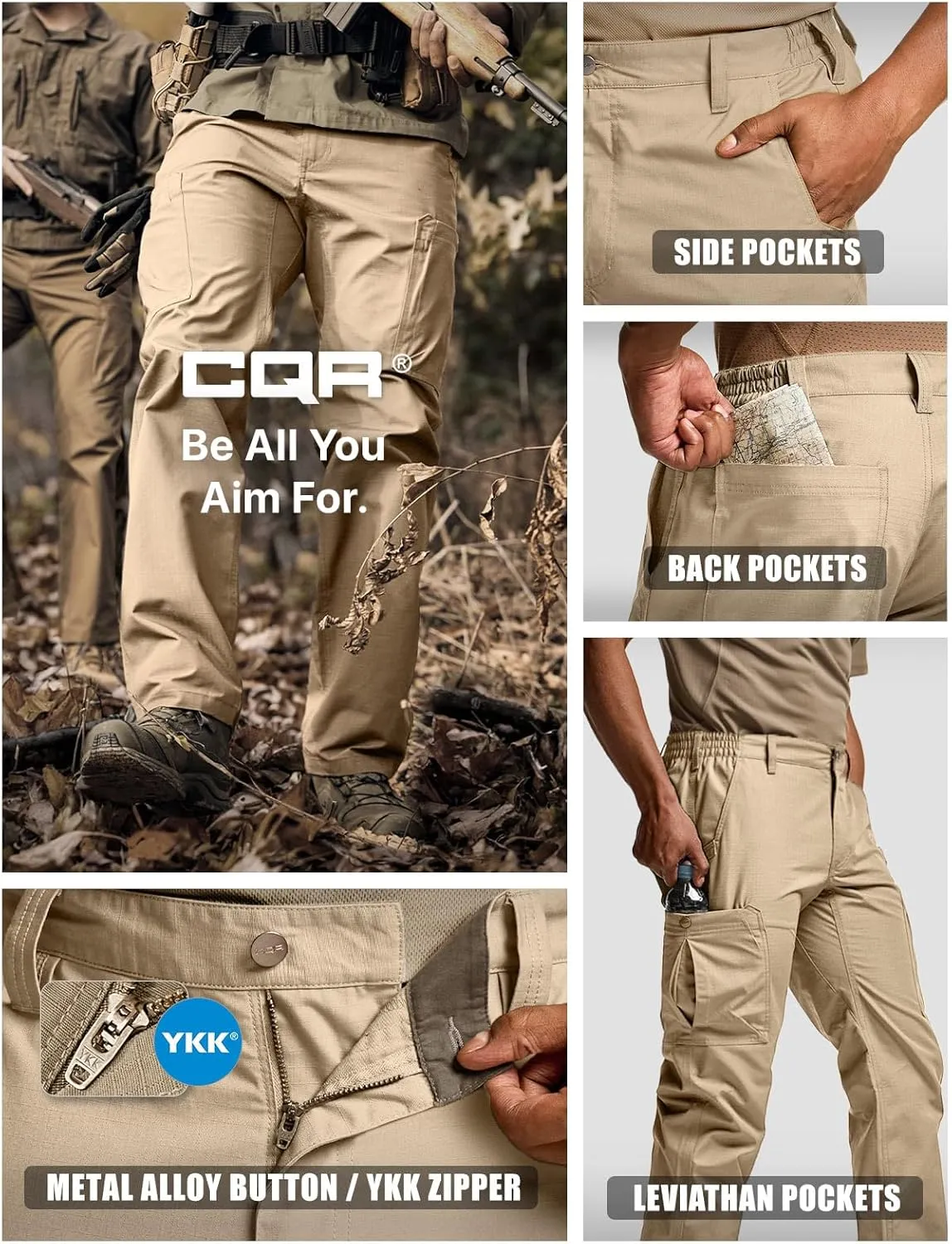 CQR Men's Military Cargo Pants, Water Resistant Ripstop Army Combat Tactical Pants, Outdoor Hunting Hiking EDC Work Pants