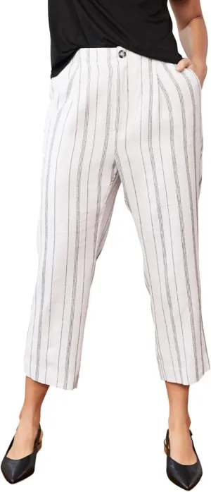 ellos Plus Size Straight Leg Cropped Linen-Blend Trousers