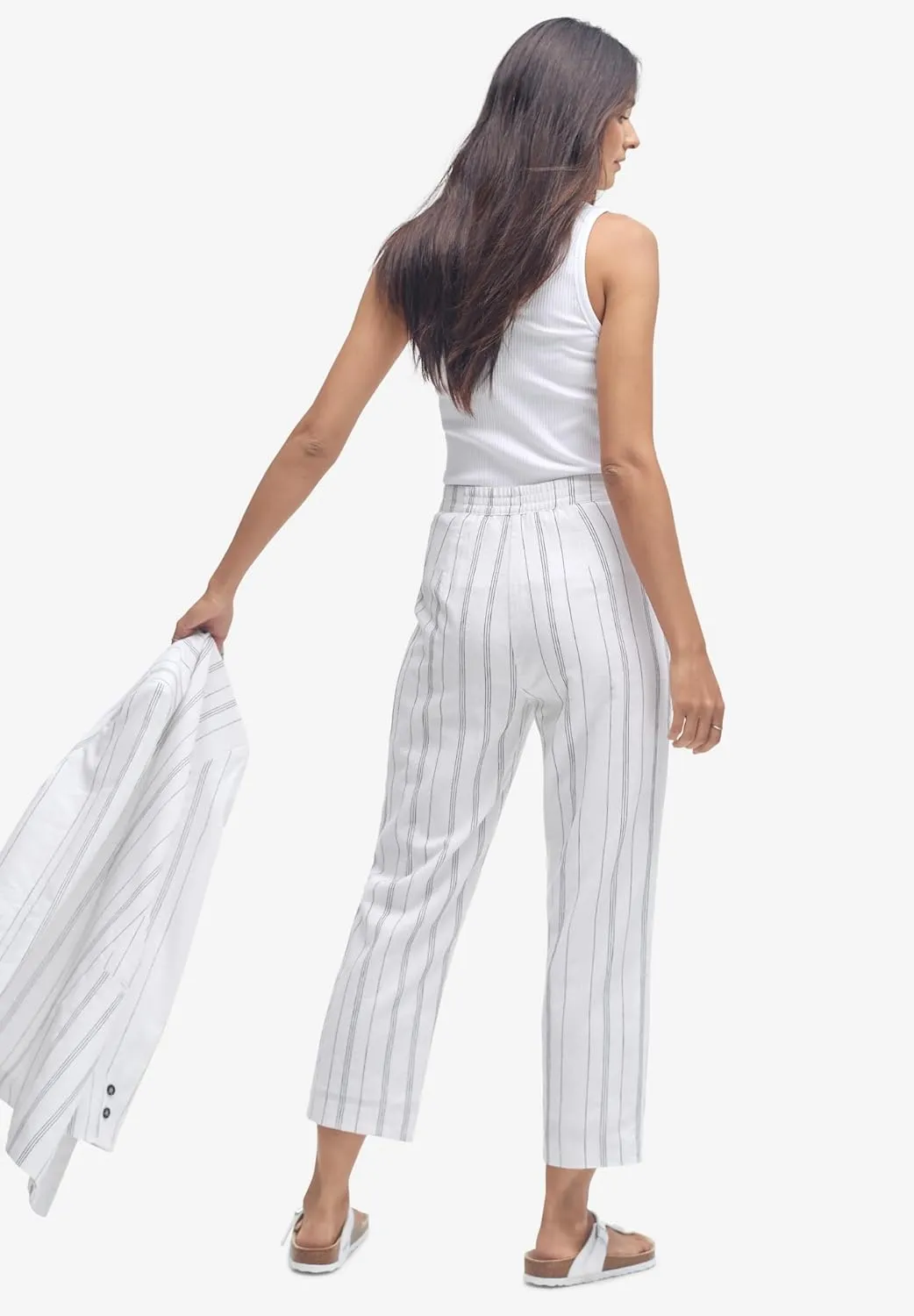 ellos Plus Size Straight Leg Cropped Linen-Blend Trousers