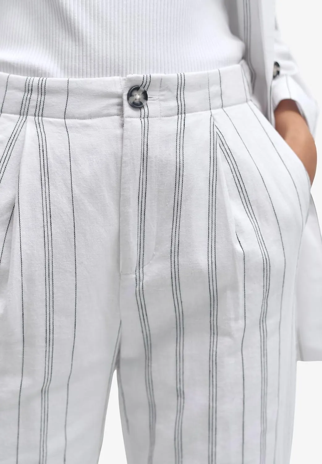 ellos Plus Size Straight Leg Cropped Linen-Blend Trousers