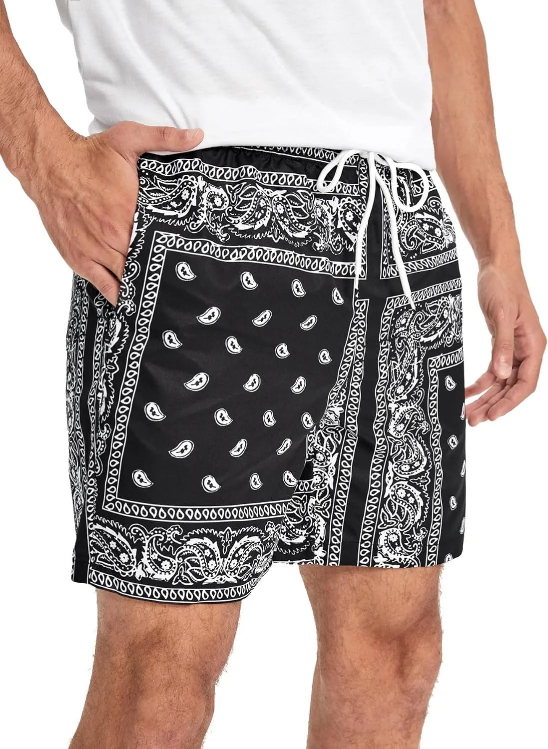 Floerns Men's Boho Tribal Print Drawstring Waist Summer Shorts with Pocket