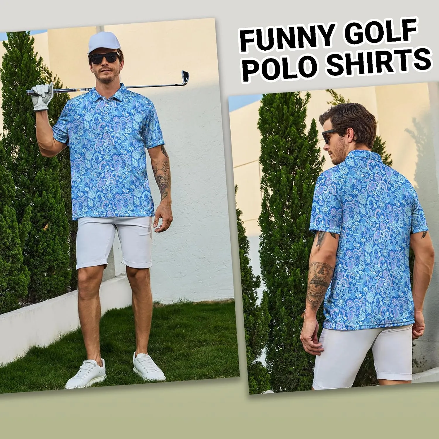 Funny Mens Golf Polo Shirts,Moisture Wicking Golf Shirts for Men Collared Short Sleeve Polo Shirts Golf Gifts