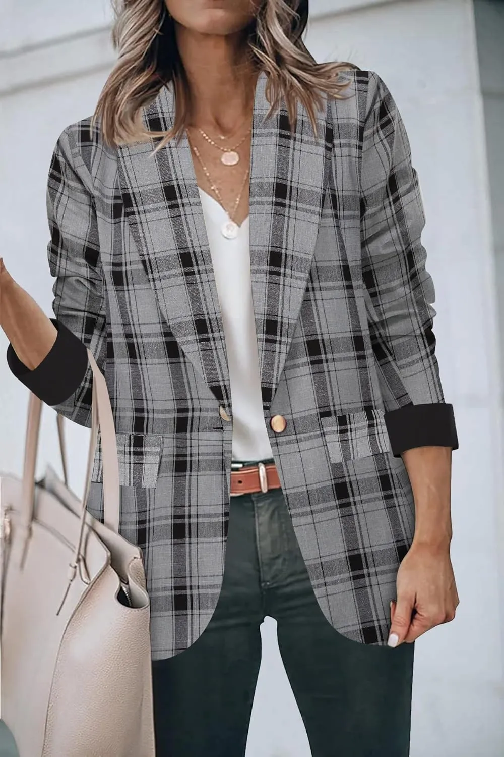 Genhoo Blazer Jackets for Women Open Front Long Sleeve Work Office Casual Blazers with Pockets S-2XL