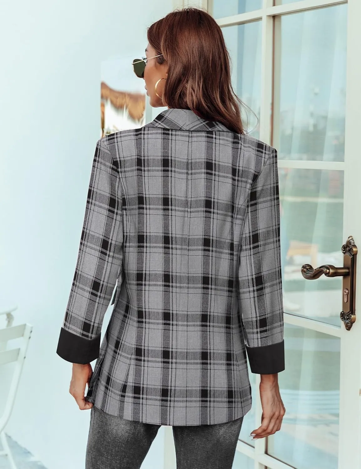 Genhoo Blazer Jackets for Women Open Front Long Sleeve Work Office Casual Blazers with Pockets S-2XL
