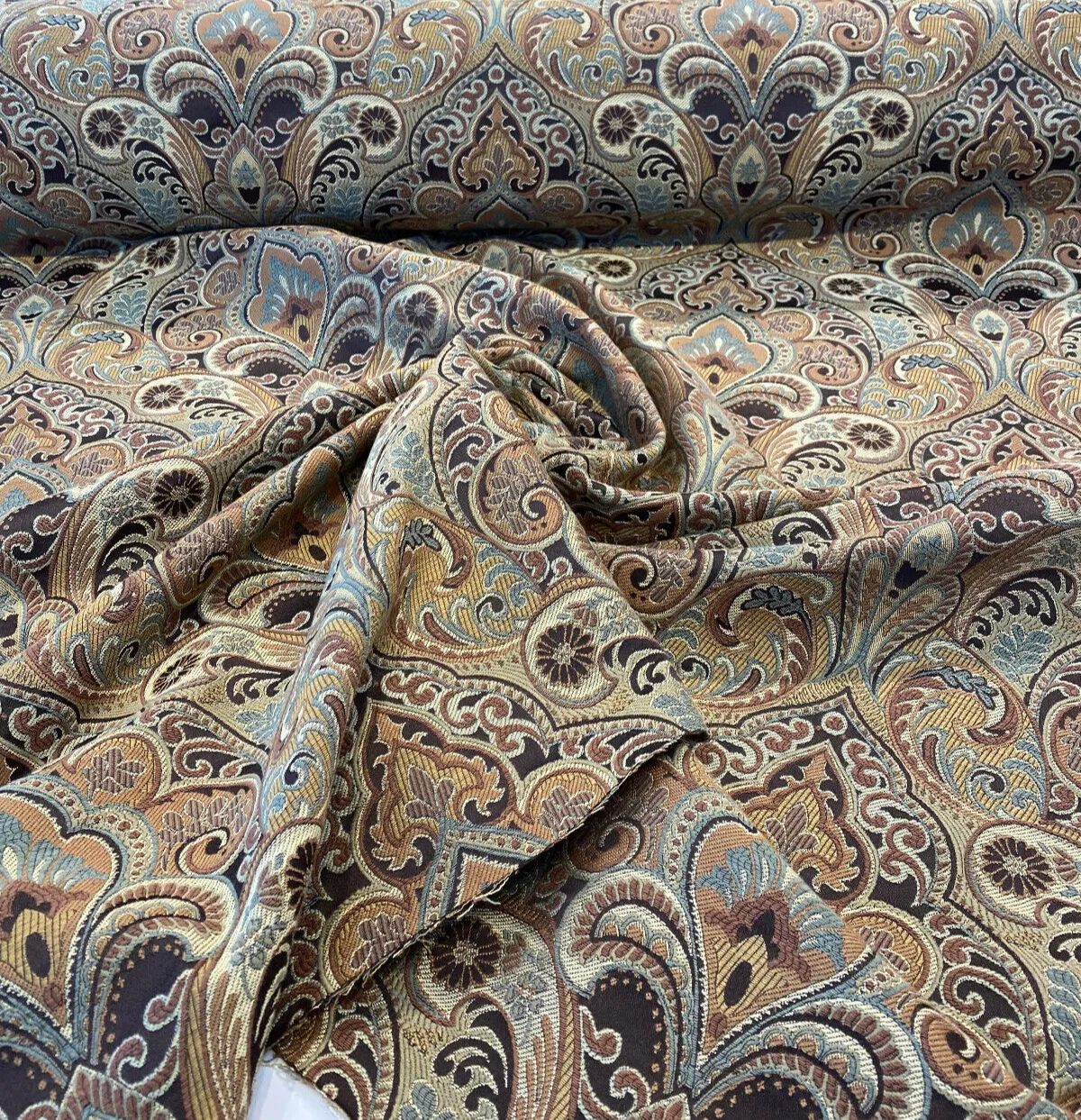 Gold Chinaisa Damask Chenille Upholstery Fabric By The Yard