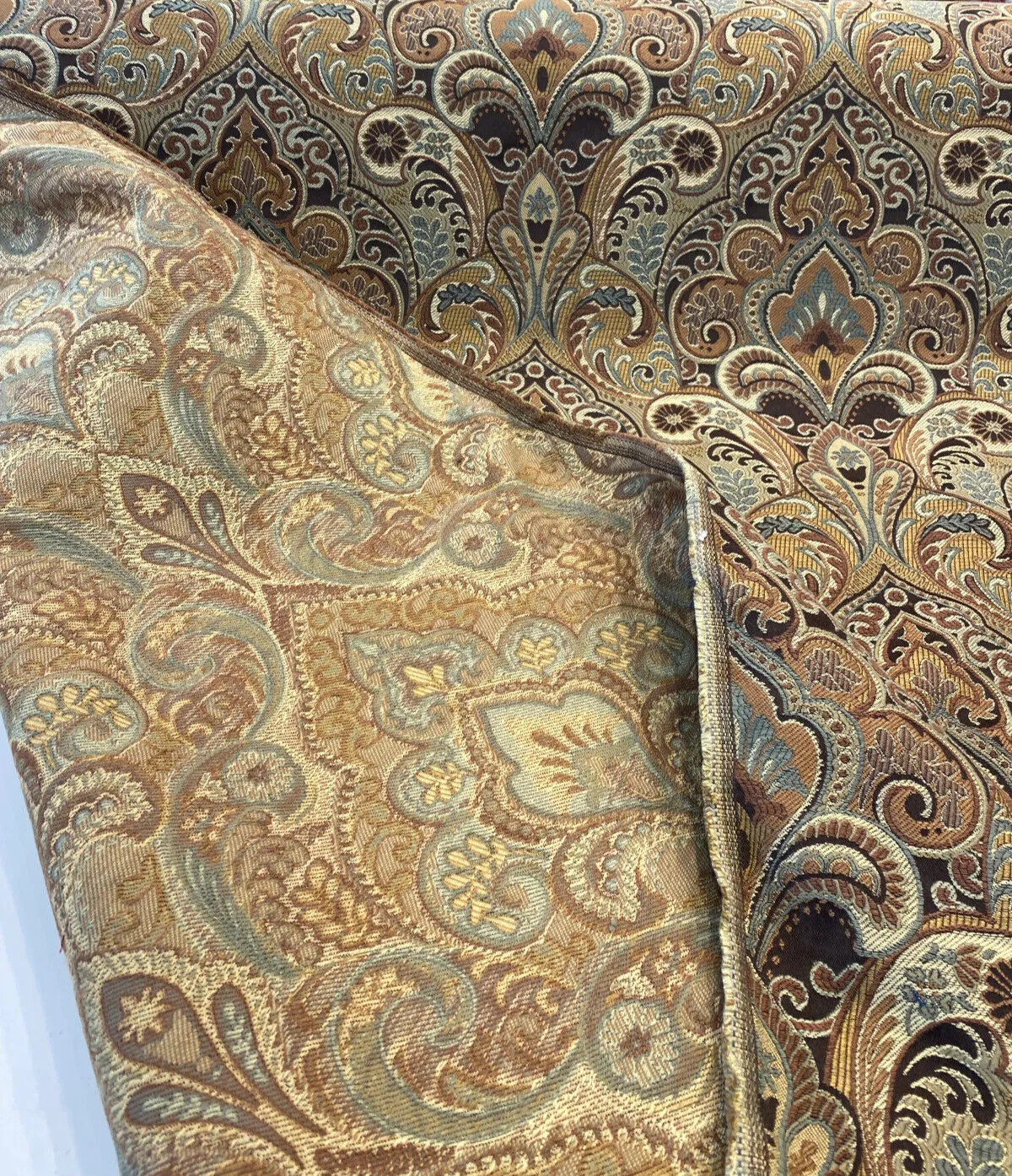 Gold Chinaisa Damask Chenille Upholstery Fabric By The Yard