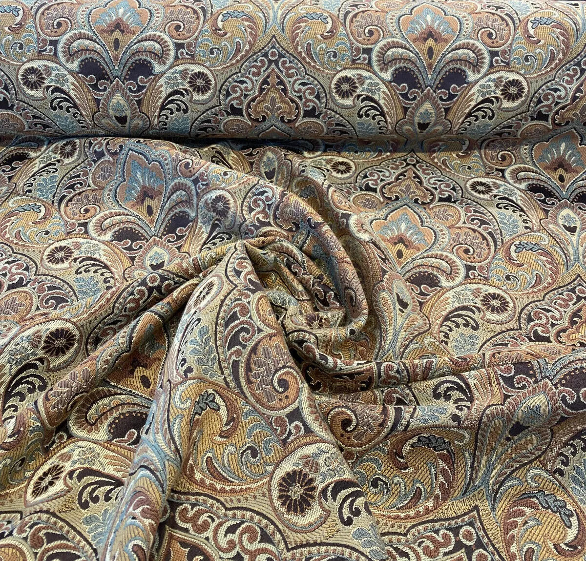 Gold Chinaisa Damask Chenille Upholstery Fabric By The Yard