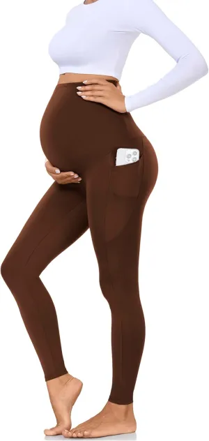 Hi Clasmix Buttery Soft Maternity Leggings Over The Belly with Pockets-Non-See-Through Workout Pregnancy Yoga Pants