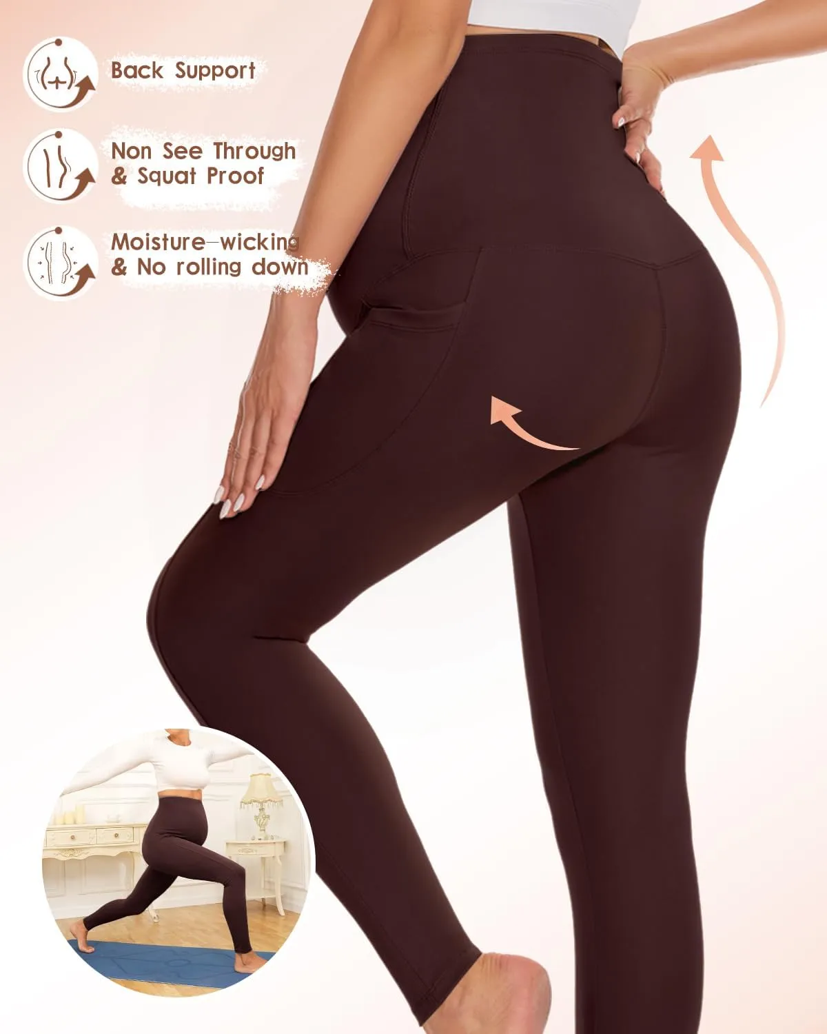 Hi Clasmix Buttery Soft Maternity Leggings Over The Belly with Pockets-Non-See-Through Workout Pregnancy Yoga Pants
