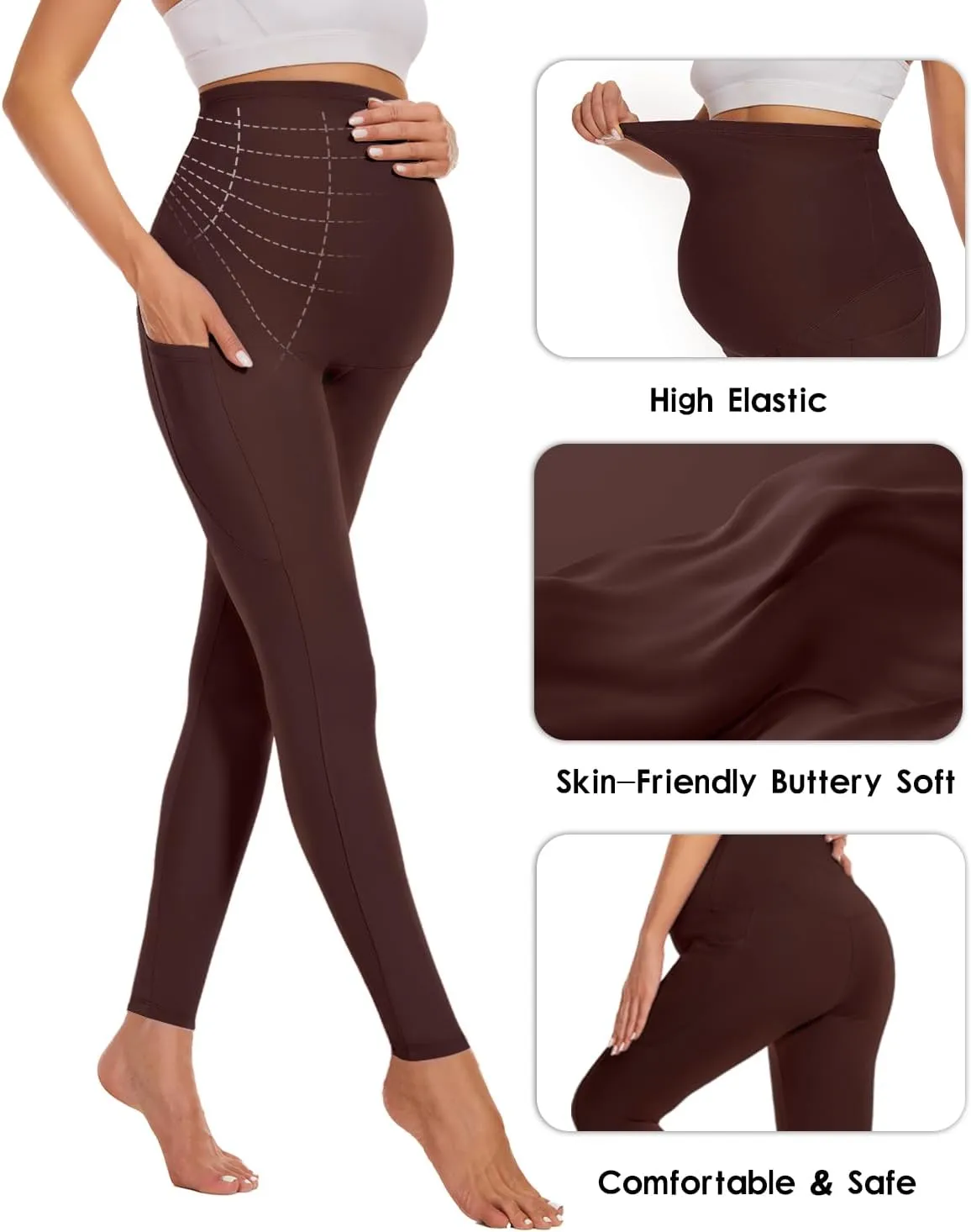 Hi Clasmix Buttery Soft Maternity Leggings Over The Belly with Pockets-Non-See-Through Workout Pregnancy Yoga Pants