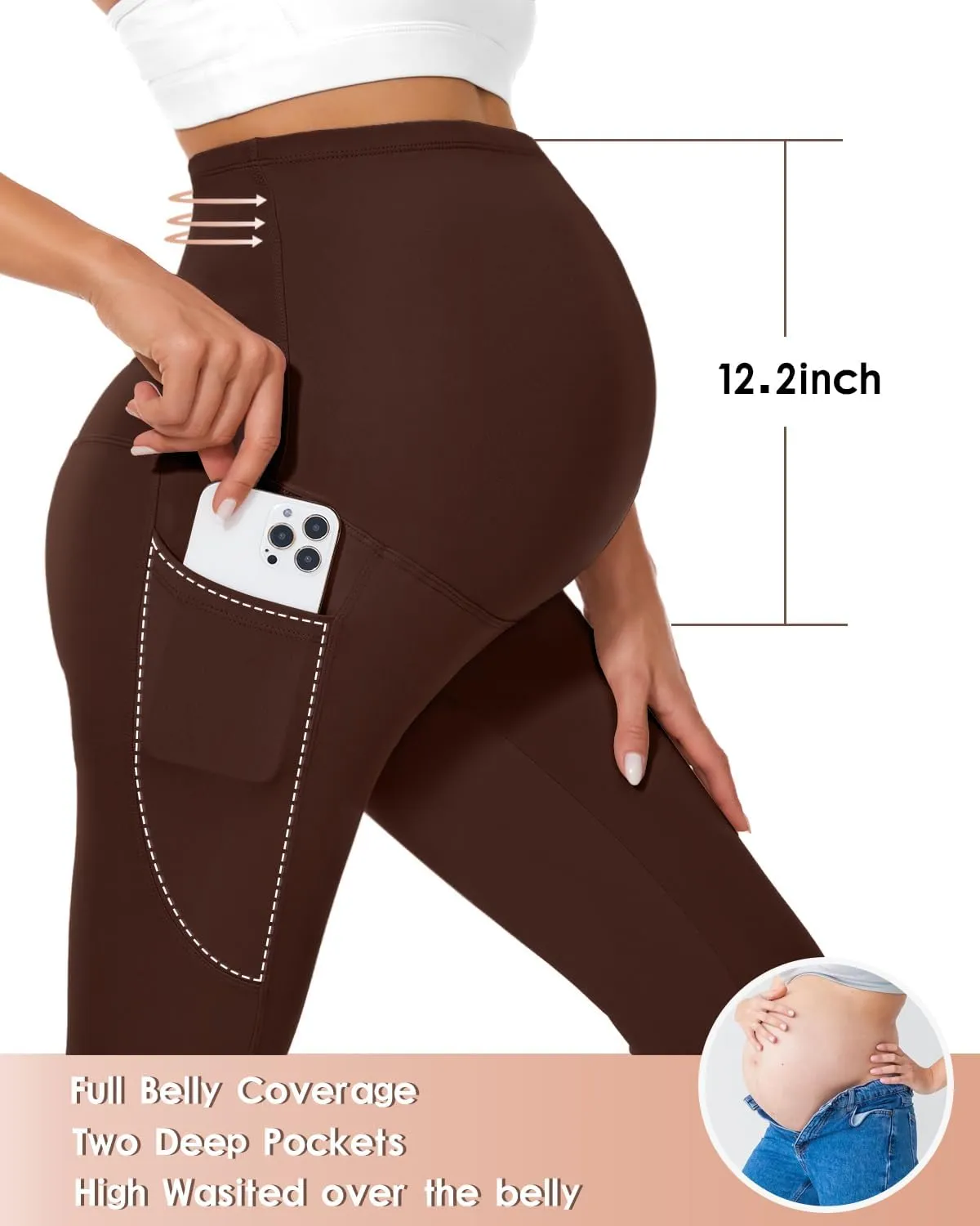 Hi Clasmix Buttery Soft Maternity Leggings Over The Belly with Pockets-Non-See-Through Workout Pregnancy Yoga Pants
