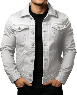 Men's Classic Denim Jean Jacket Regular Fit Button-Up Trucker Coat with Side Pockets