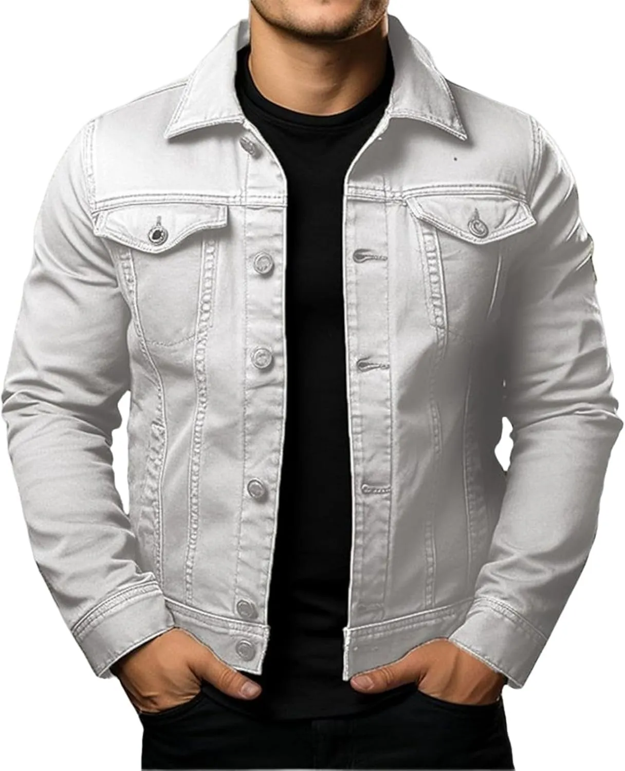 Men's Classic Denim Jean Jacket Regular Fit Button-Up Trucker Coat with Side Pockets