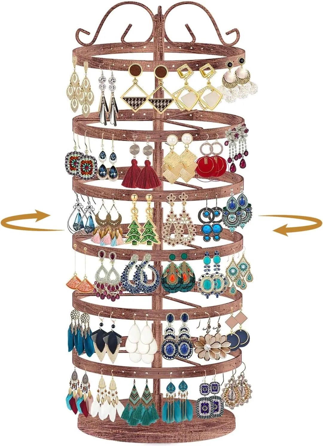 MODOWEY 6 Tier Rotating Metal Earring Holder Organizer Stand Adjustable Display Tree for Women, 264 Holes Large Storage Rack for Stud Post Dangling Hoop, Keep Earrings Neatly Arranged(Bronze)