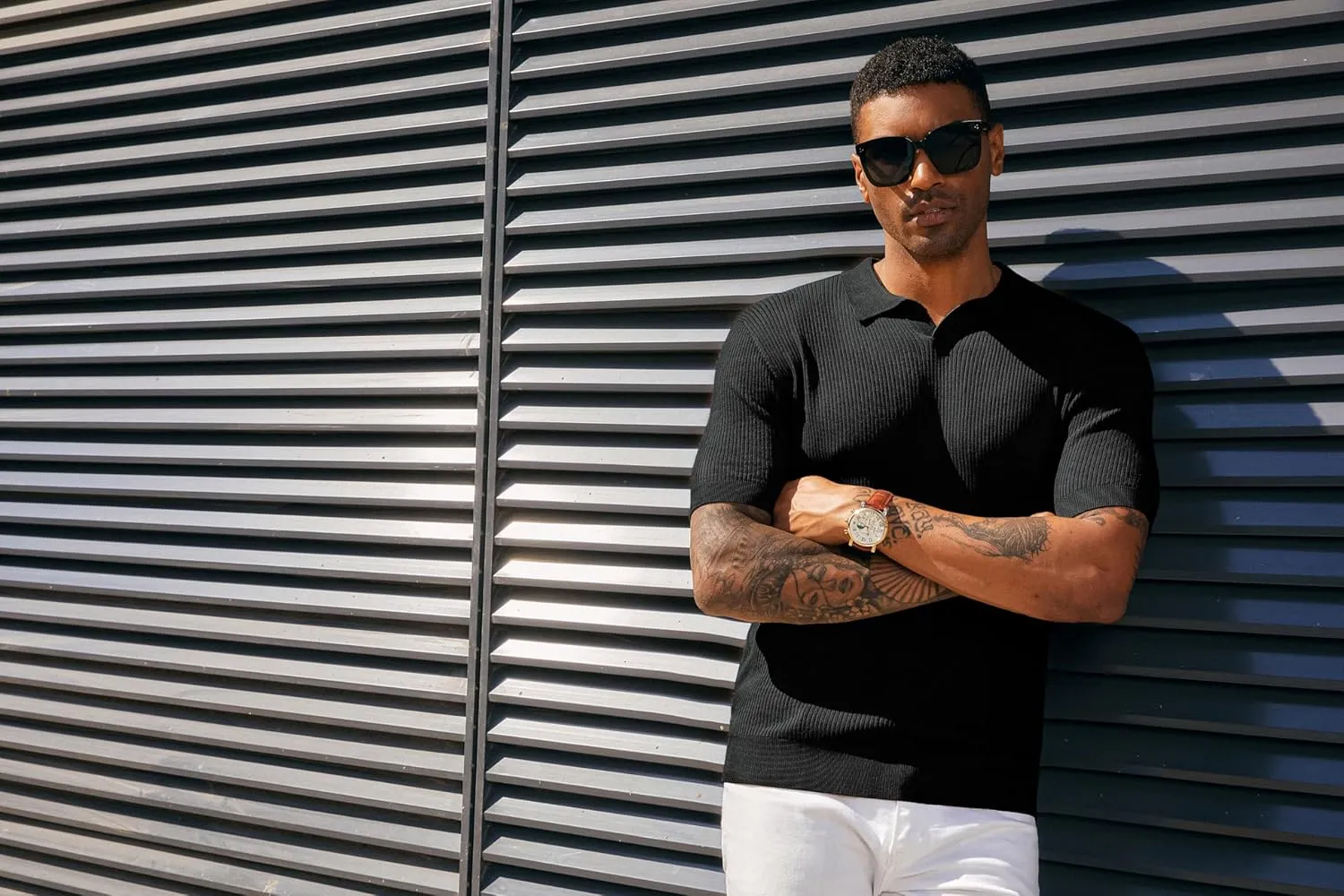 PJ PAUL JONES Mens Polo Shirts Short Sleeve Casual V Neck Ribbed Textured Knit Polo Shirt