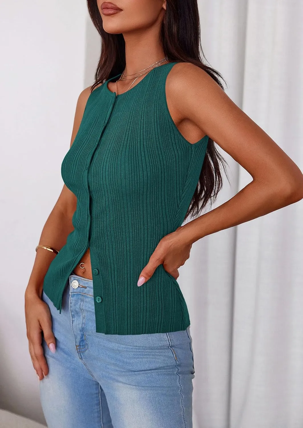 PRETTYGARDEN Women's Ribbed Tank Tops Summer 2025 Open Front Button Down Sleeveless Shirts Going Out Spring Fashion Vest Tops