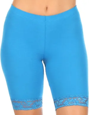 Sakkas Cotton Blend Lace Trim Stretch Bike Shorts - Made in USA