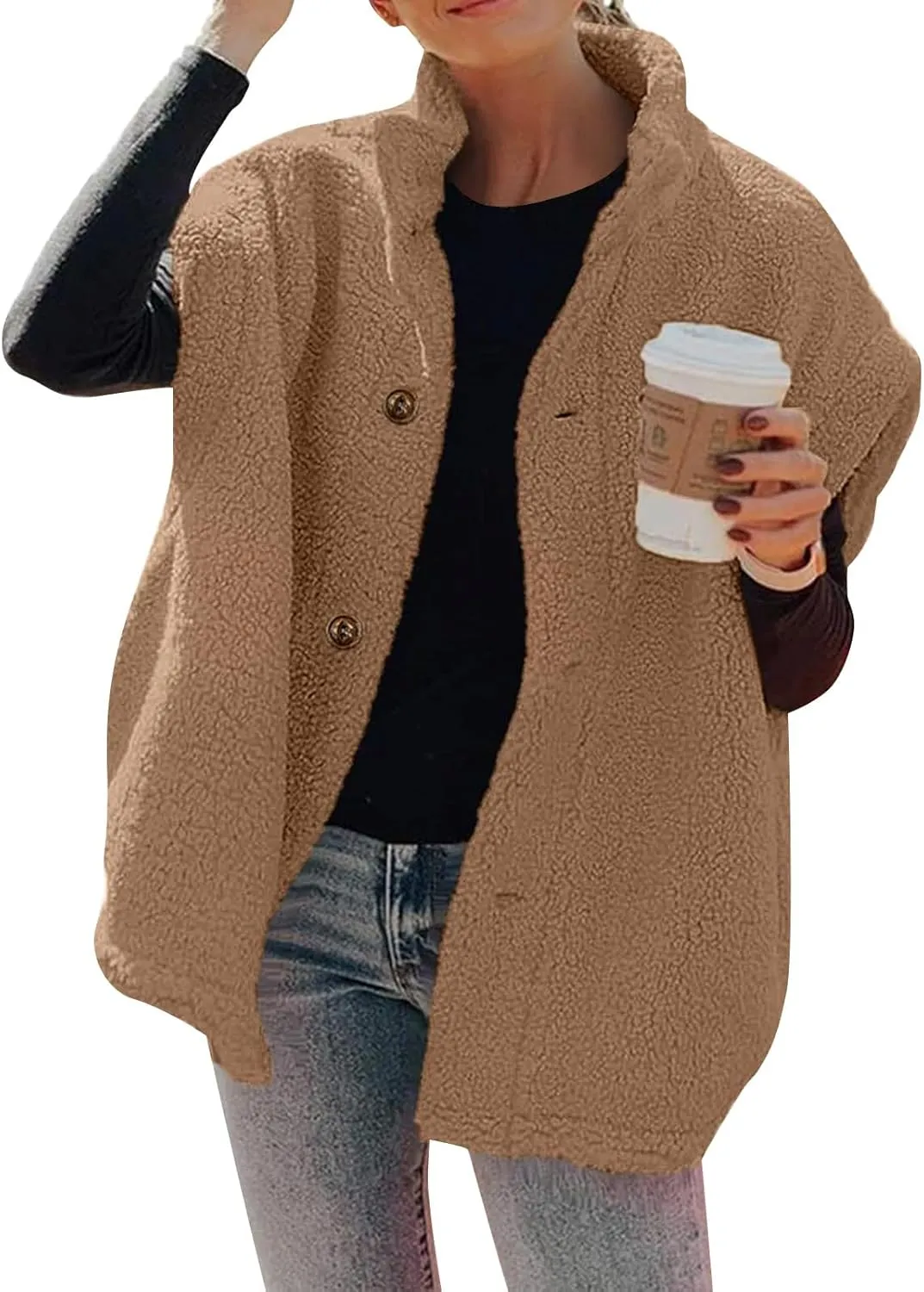 Sherpa Vest Women Sleeveless Button Down Fuzzy Fleece Vest Jacket Casual Oversized Vests Outerwear with Pockets