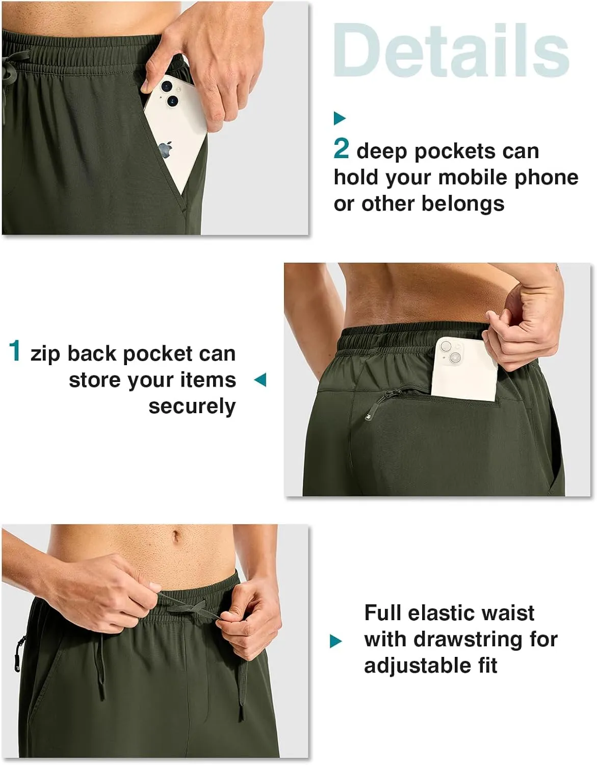 TBMPOY Mens Hiking Pants Lightweight Quick Dry 3 Pockets Travel Fishing Water-Resistant Athletic Workout Sweatpants
