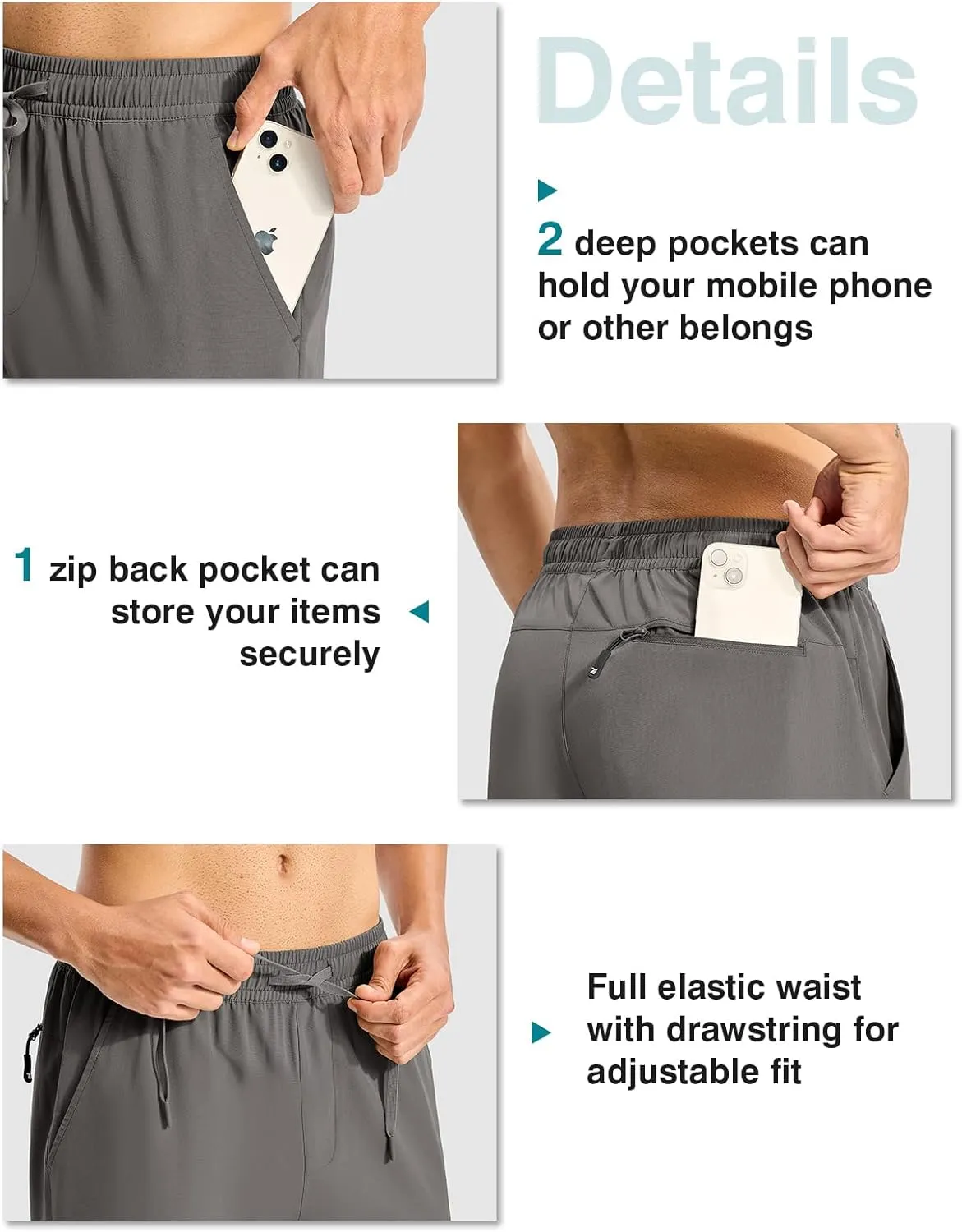 TBMPOY Mens Hiking Pants Lightweight Quick Dry 3 Pockets Travel Fishing Water-Resistant Athletic Workout Sweatpants