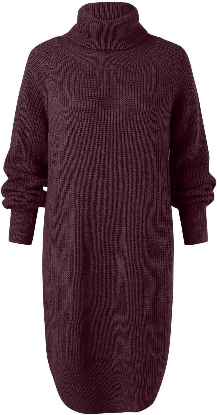 Women Fashion Dresses Knitted Midi Mini Sweater Dresses Turtle Neck Dresses Boys Button up Sweater