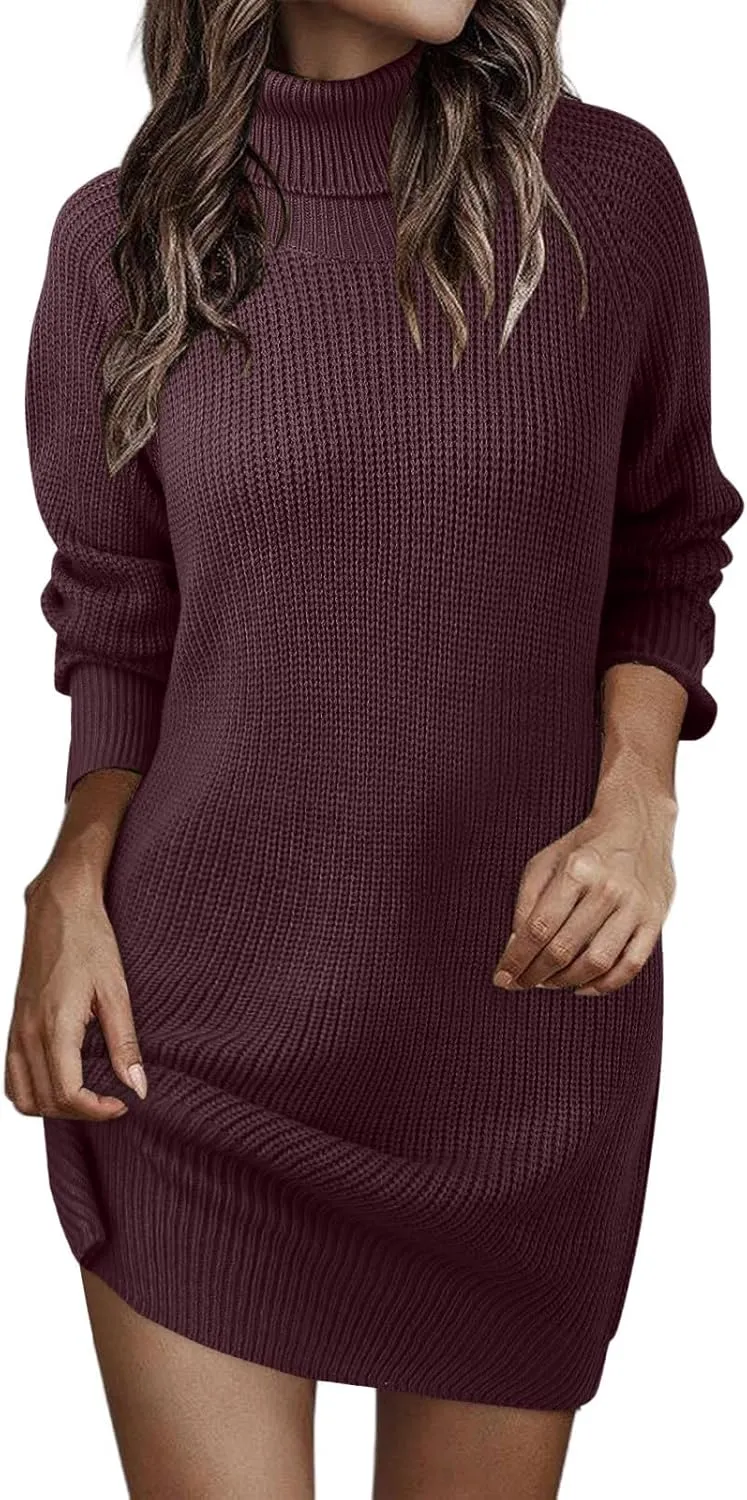 Women Fashion Dresses Knitted Midi Mini Sweater Dresses Turtle Neck Dresses Boys Button up Sweater