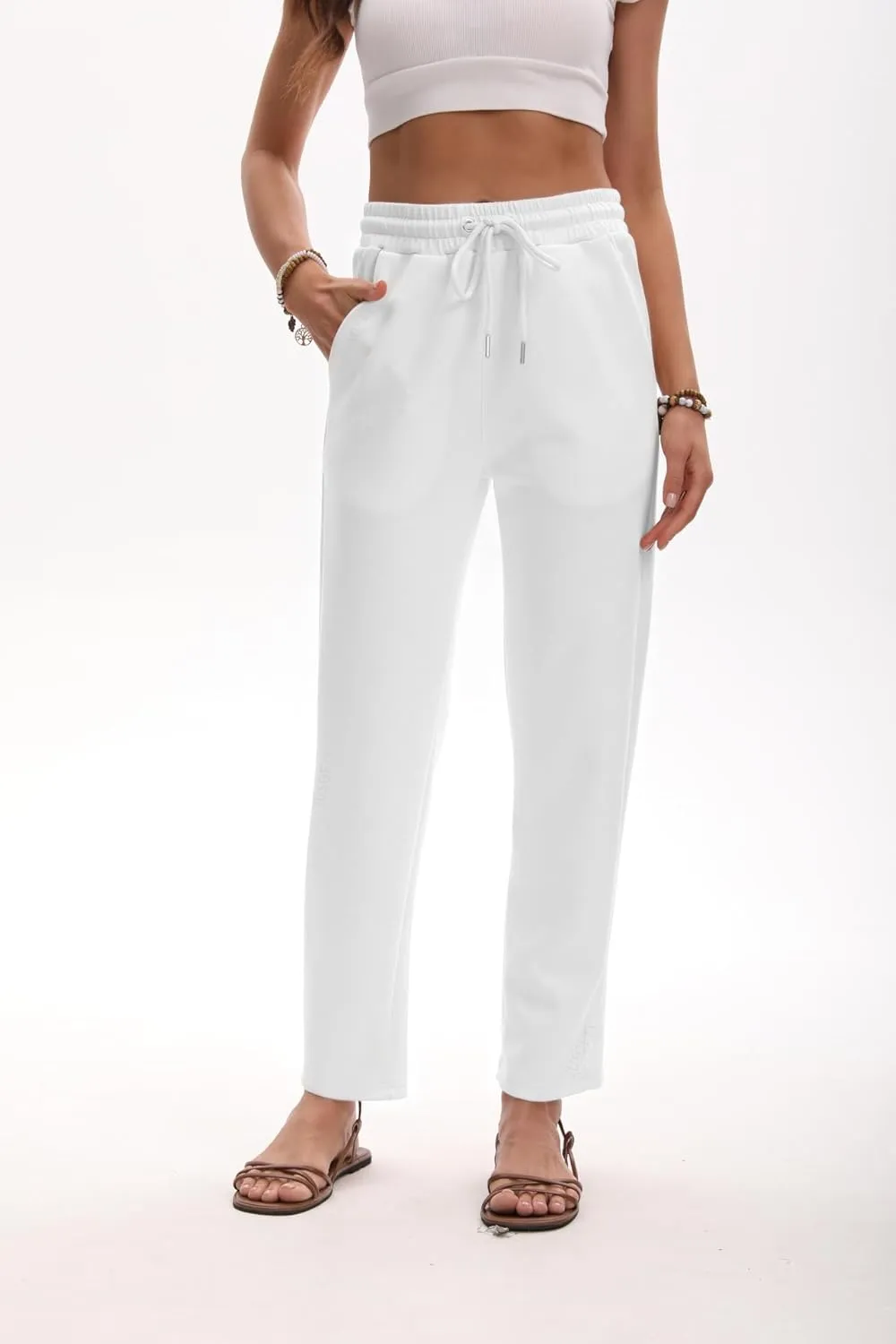 Women Linen Palazzo Pants Summer High Waist Casual Pants Drawstring Wide Leg Pant Beach Travel Vacation Pant