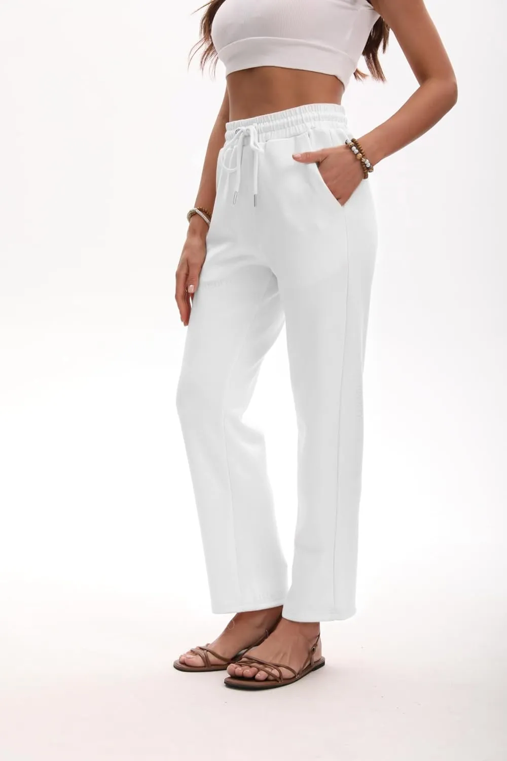 Women Linen Palazzo Pants Summer High Waist Casual Pants Drawstring Wide Leg Pant Beach Travel Vacation Pant