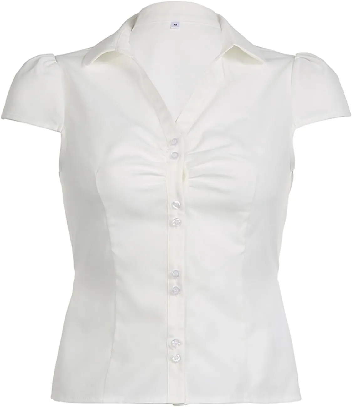 Women Y2k Coquette Button Down Shirt Cute Preppy Cap Sleeve V Neck Slim Fit Crop Top Casual 90S Vintage Blouse