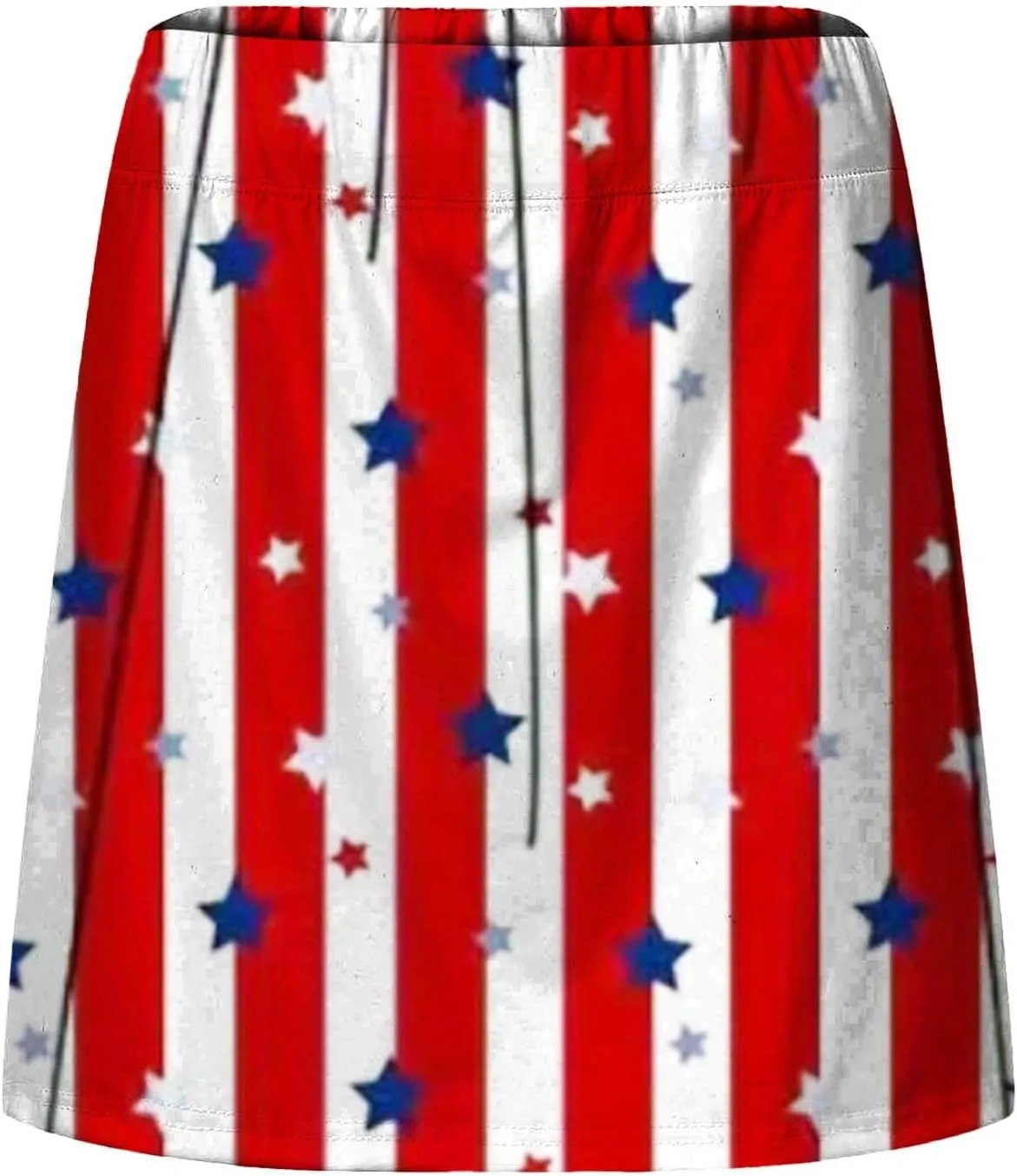 Women's Independence Day Printed Elastic Waist Pocketed Double Layer Gym Skirt Long Satin Dress Plus Size