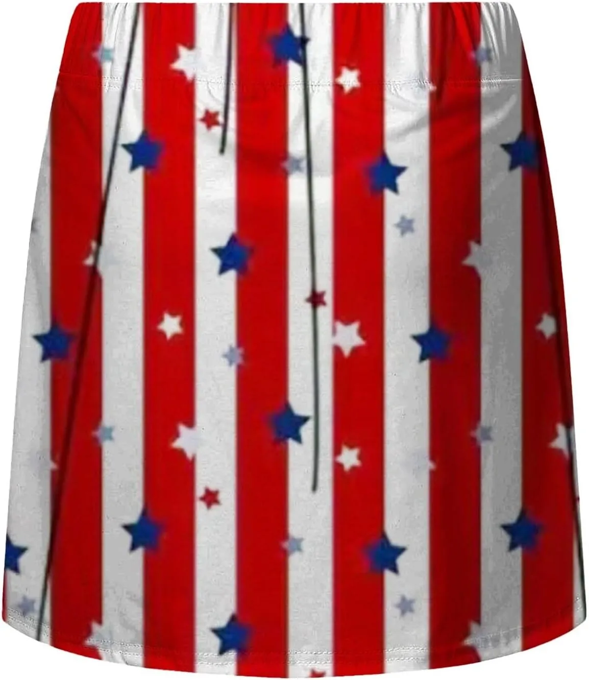 Women's Independence Day Printed Elastic Waist Pocketed Double Layer Gym Skirt Long Satin Dress Plus Size