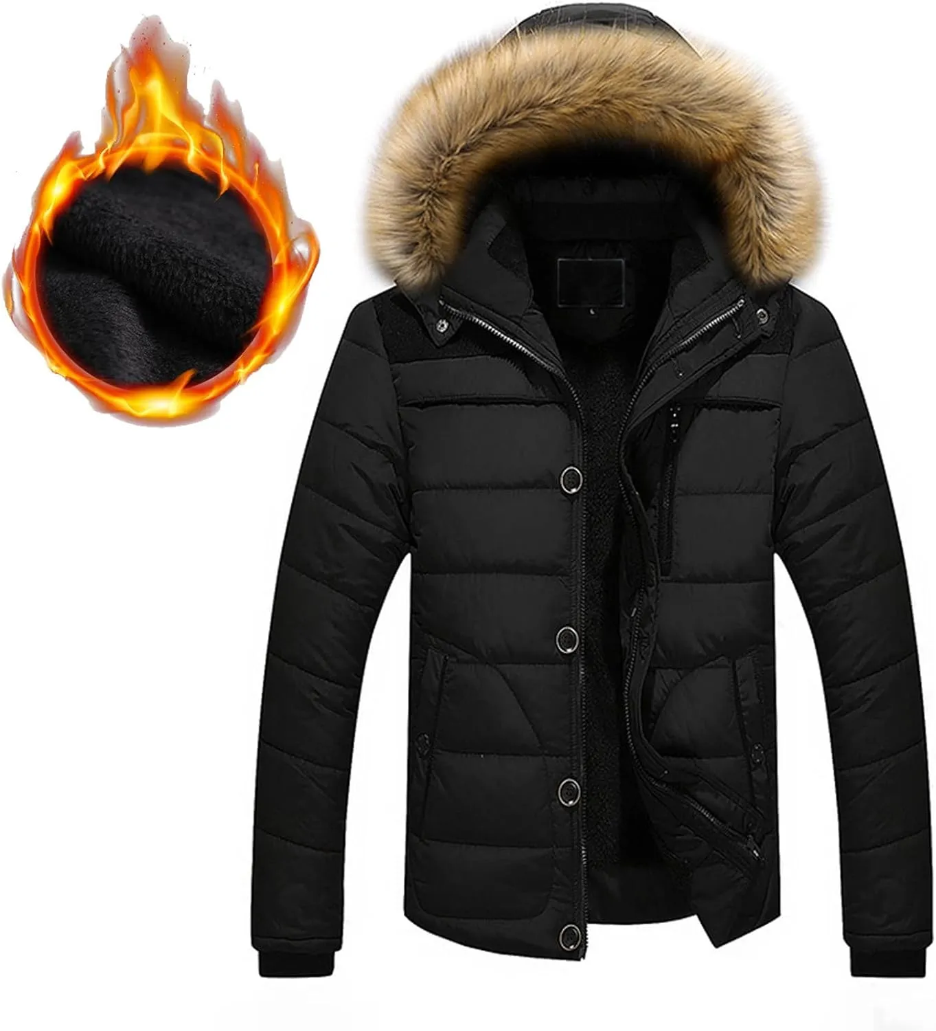 Ymosrh Jackets for Men Outdoor Warm Winter Thick Jacket Hooded Coat with Zipper Pocket Jackets