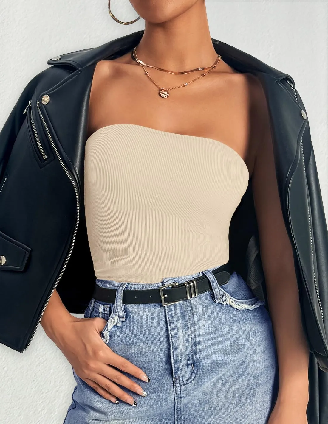 ZESICA Womens Tube Top 2025 Summer Going Out Strapless Backless Ruched Trendy Tops Asymmetrical Bandeau Outfits