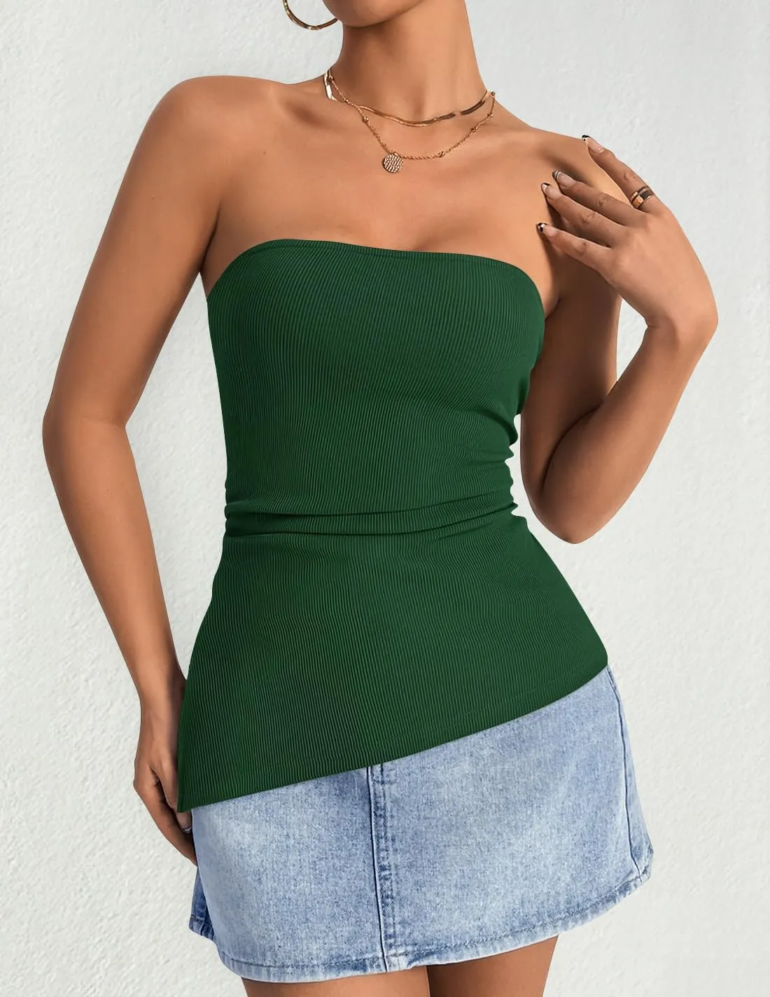 ZESICA Womens Tube Top 2025 Summer Going Out Strapless Backless Ruched Trendy Tops Asymmetrical Bandeau Outfits