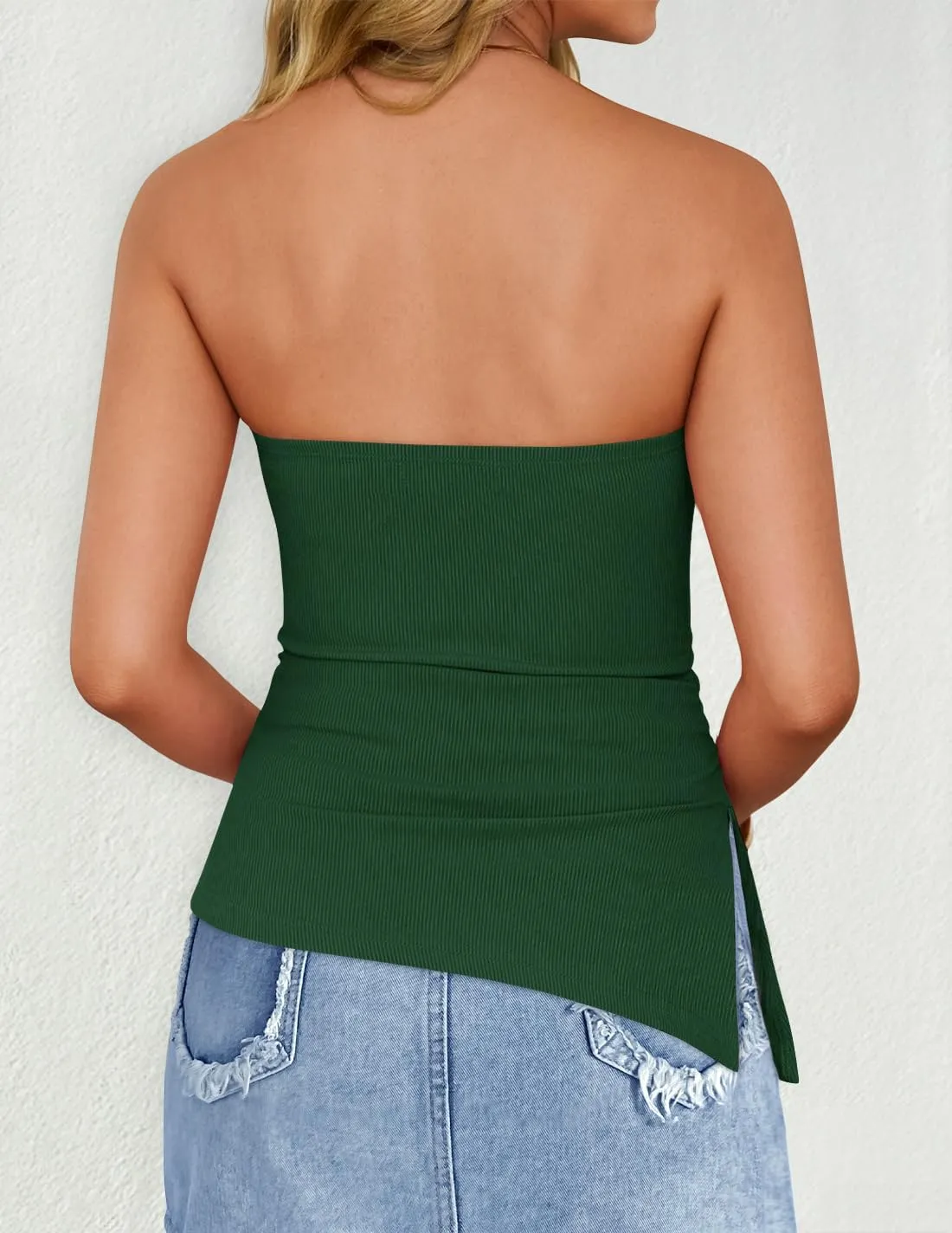 ZESICA Womens Tube Top 2025 Summer Going Out Strapless Backless Ruched Trendy Tops Asymmetrical Bandeau Outfits