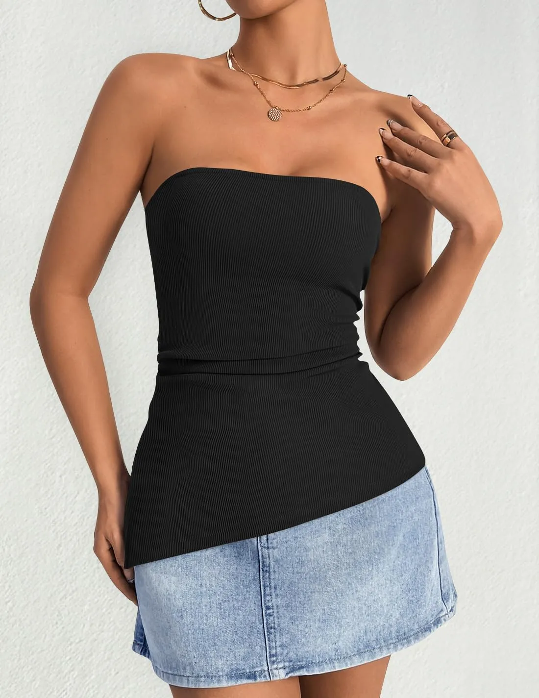 ZESICA Womens Tube Top 2025 Summer Going Out Strapless Backless Ruched Trendy Tops Asymmetrical Bandeau Outfits