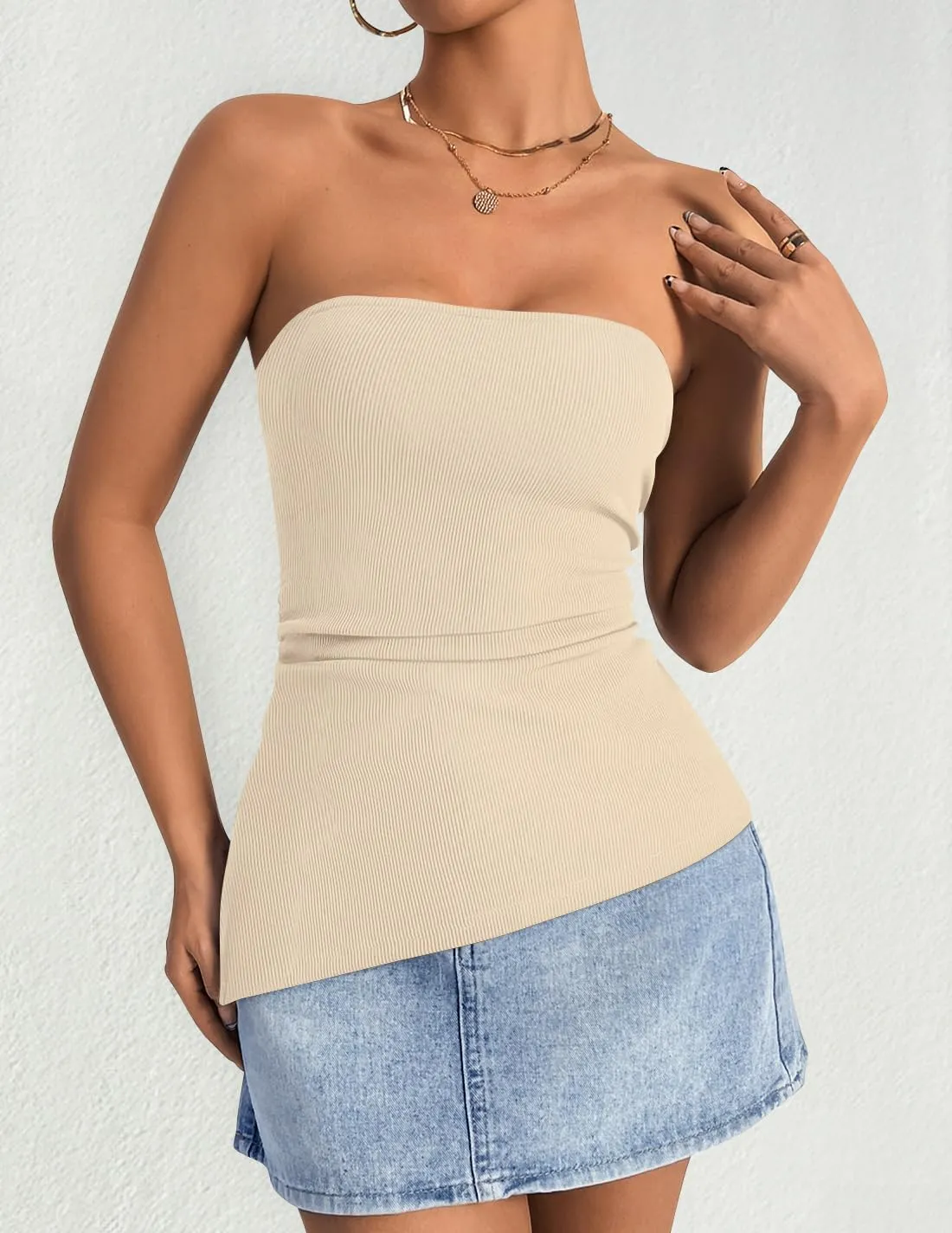 ZESICA Womens Tube Top 2025 Summer Going Out Strapless Backless Ruched Trendy Tops Asymmetrical Bandeau Outfits