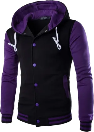 ZWRXW Mens Varsity Jacket Hooded Fashion Causal Slim Fit High School Letterman Baseball Bomber Jacket Coat with Pockets