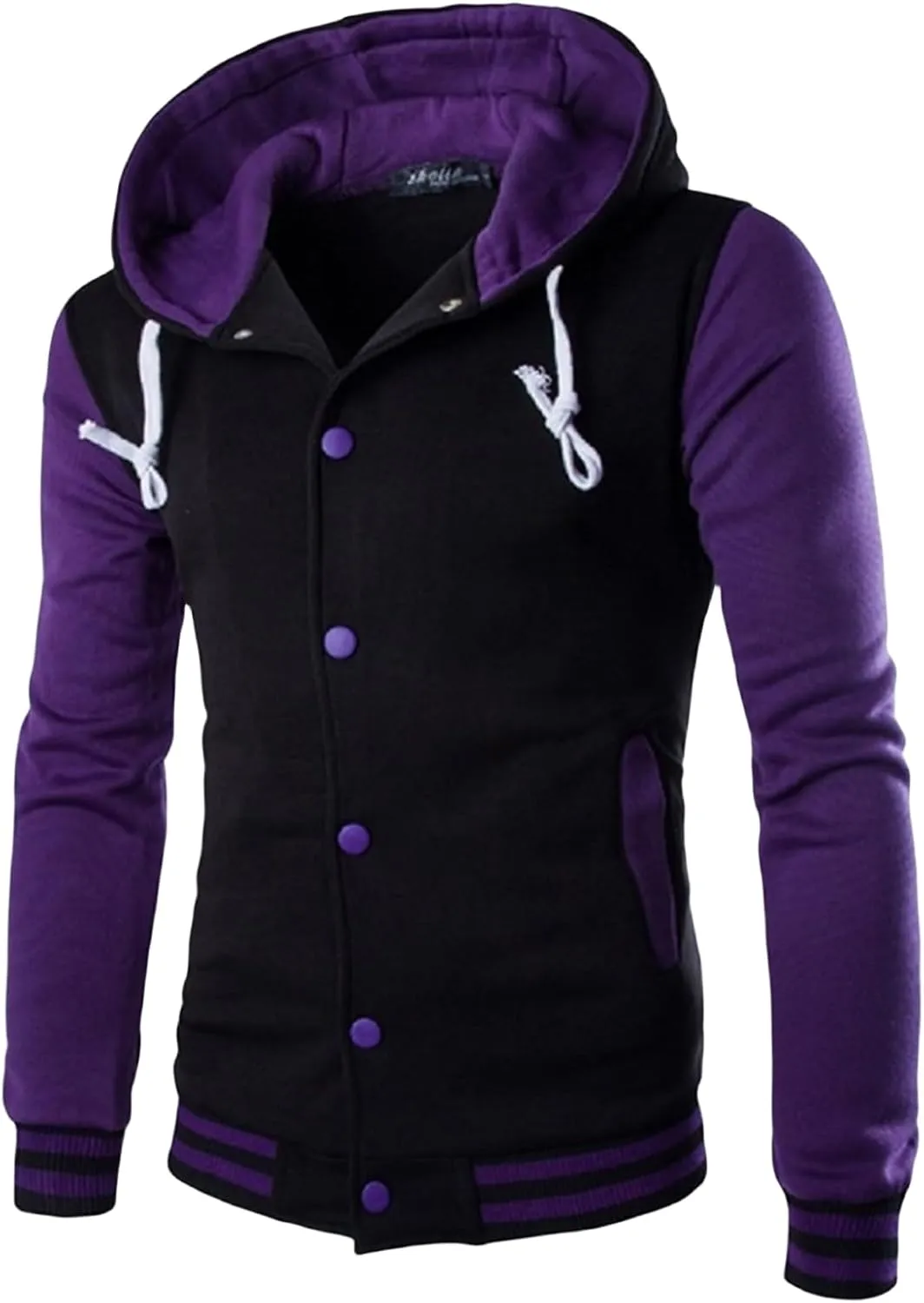 ZWRXW Mens Varsity Jacket Hooded Fashion Causal Slim Fit High School Letterman Baseball Bomber Jacket Coat with Pockets